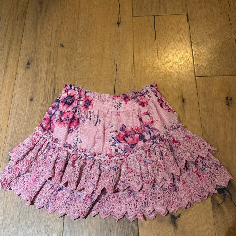LoveShackFancy pink floral skirt